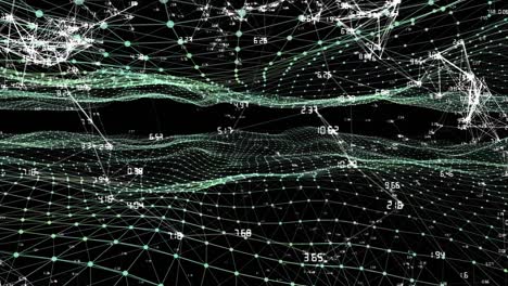 network of connections against digital wave on black background