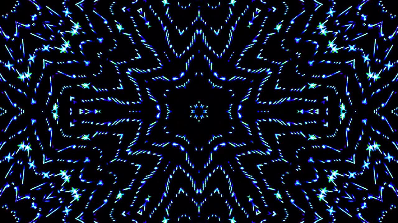 light wave abstract dots set blue color kaleidoscope black background