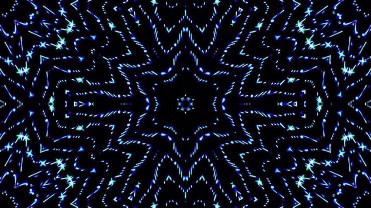 light wave abstract dots set blue color kaleidoscope black background