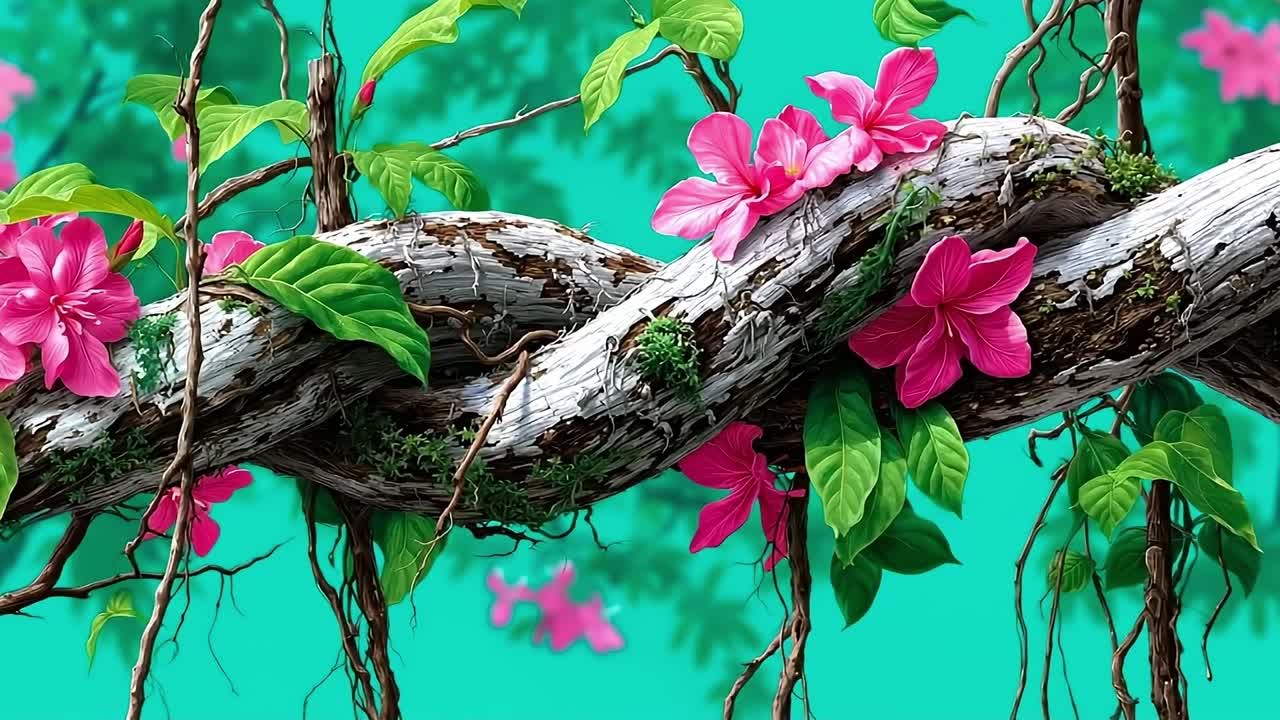 una rama con flores rosas y hojas verdes en ella