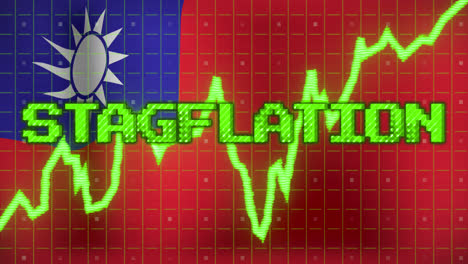 animation of data processing and stagflation text over flag of taiwan