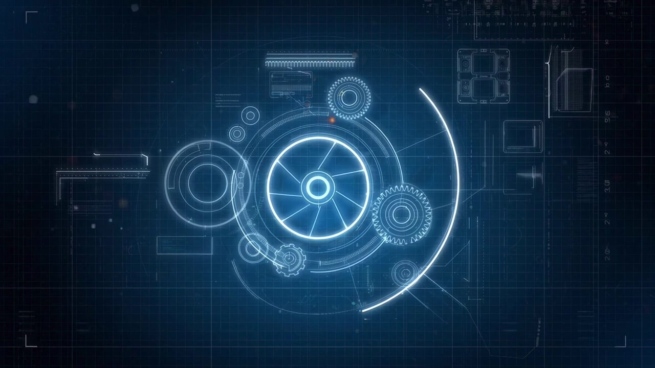 Futuristic Digital Interface with Animated HUD Elements and Data Processing