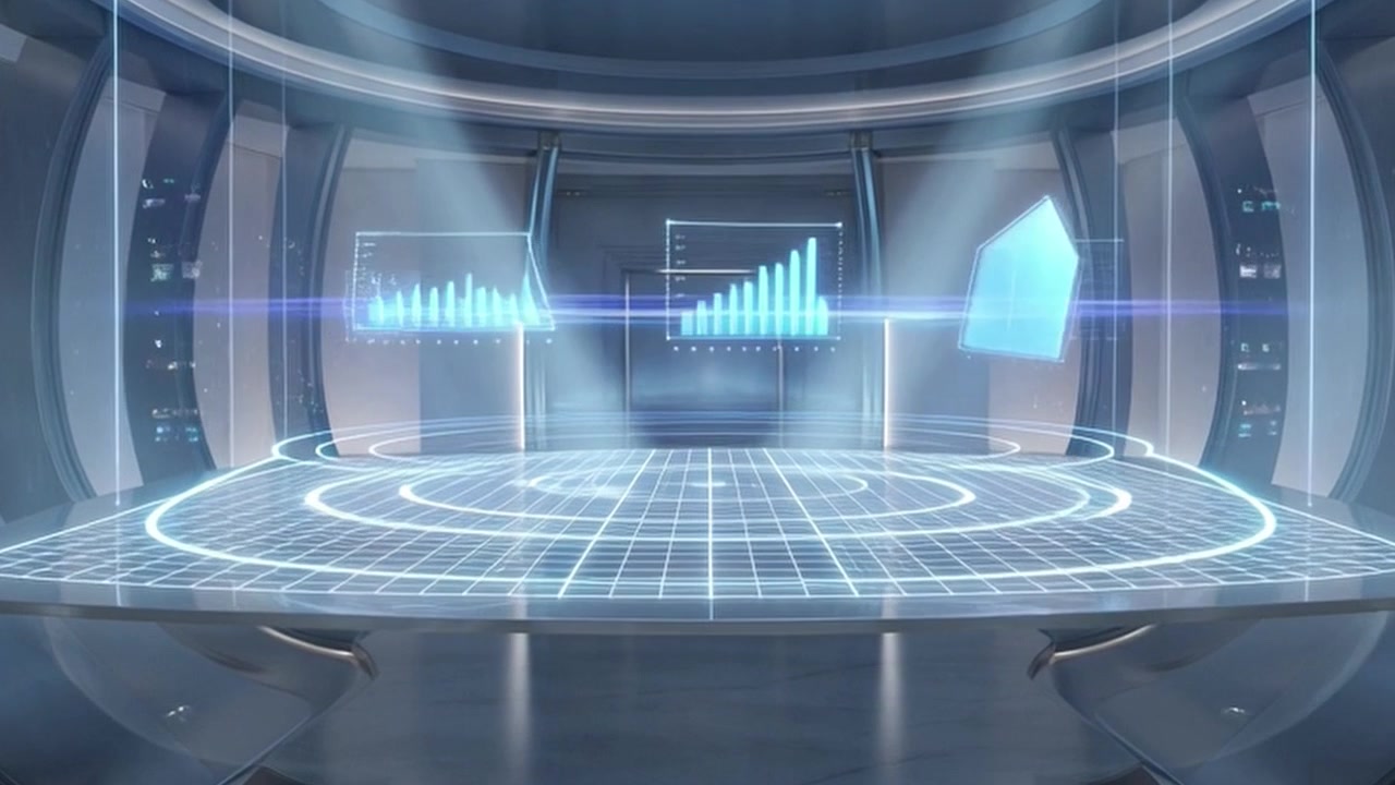Futuristisk digitalt kommandosenter med holografiske dataskjermer