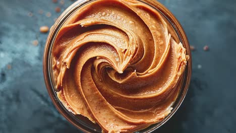 close-up shot of creamy peanut butter in a jar