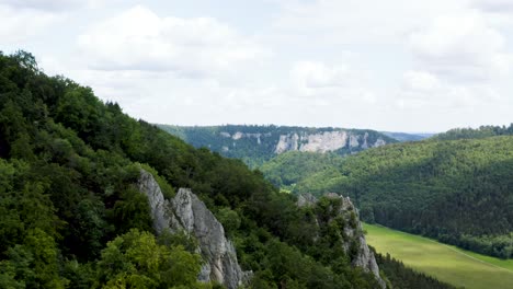 aerial of rocky landscape between green forest in southern germany