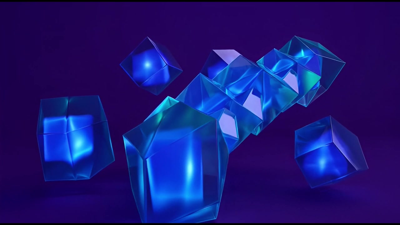 Abstract Geometric Cubes with Blue and Green Light