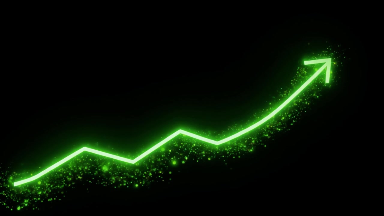 Animazione di un grafico a freccia verde luminoso di crescita finanziaria