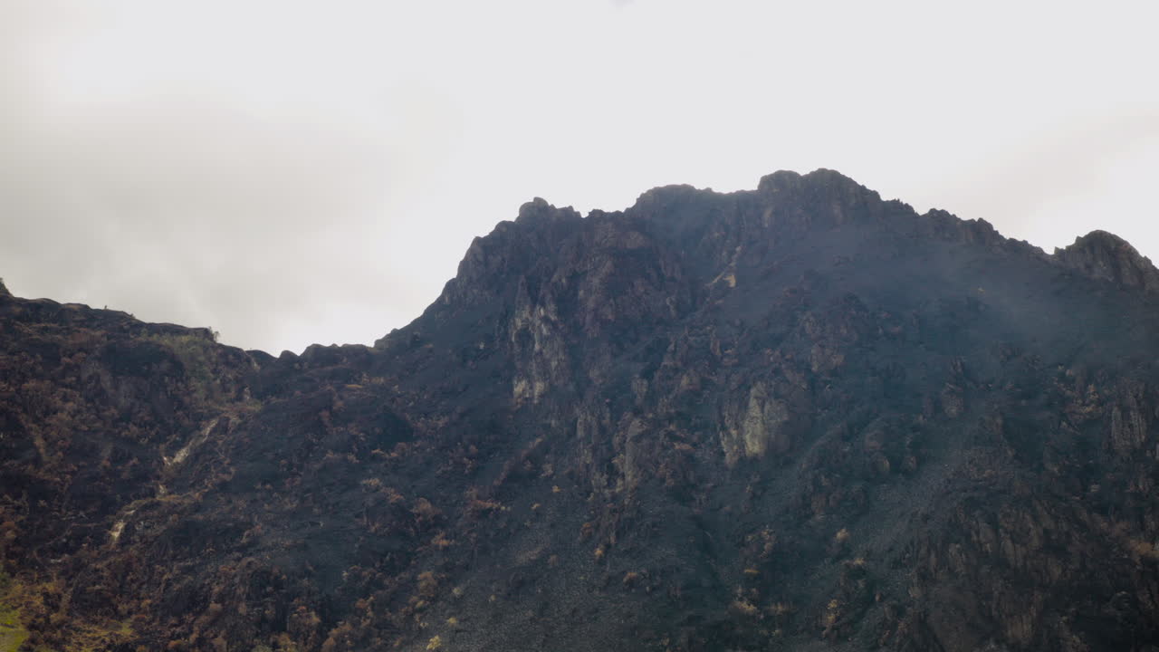 Aerial view, destruction by forest fire, El Cajas National Park, Cuenca Ecuador.