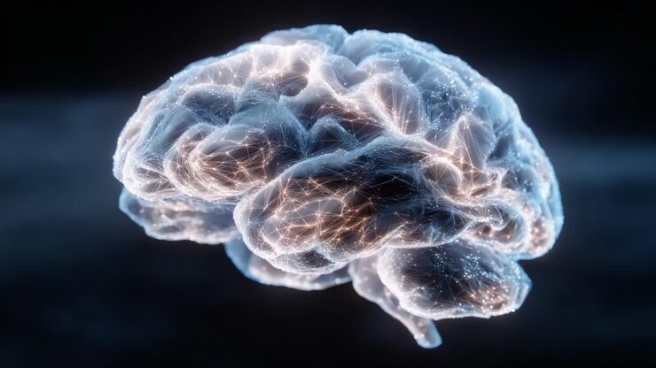 Una visualizzazione accattivante di un cervello luminoso illuminato da intricate connessioni neurali, che rappresenta intelligenza, creatività e funzioni cognitive in un regno digitale.