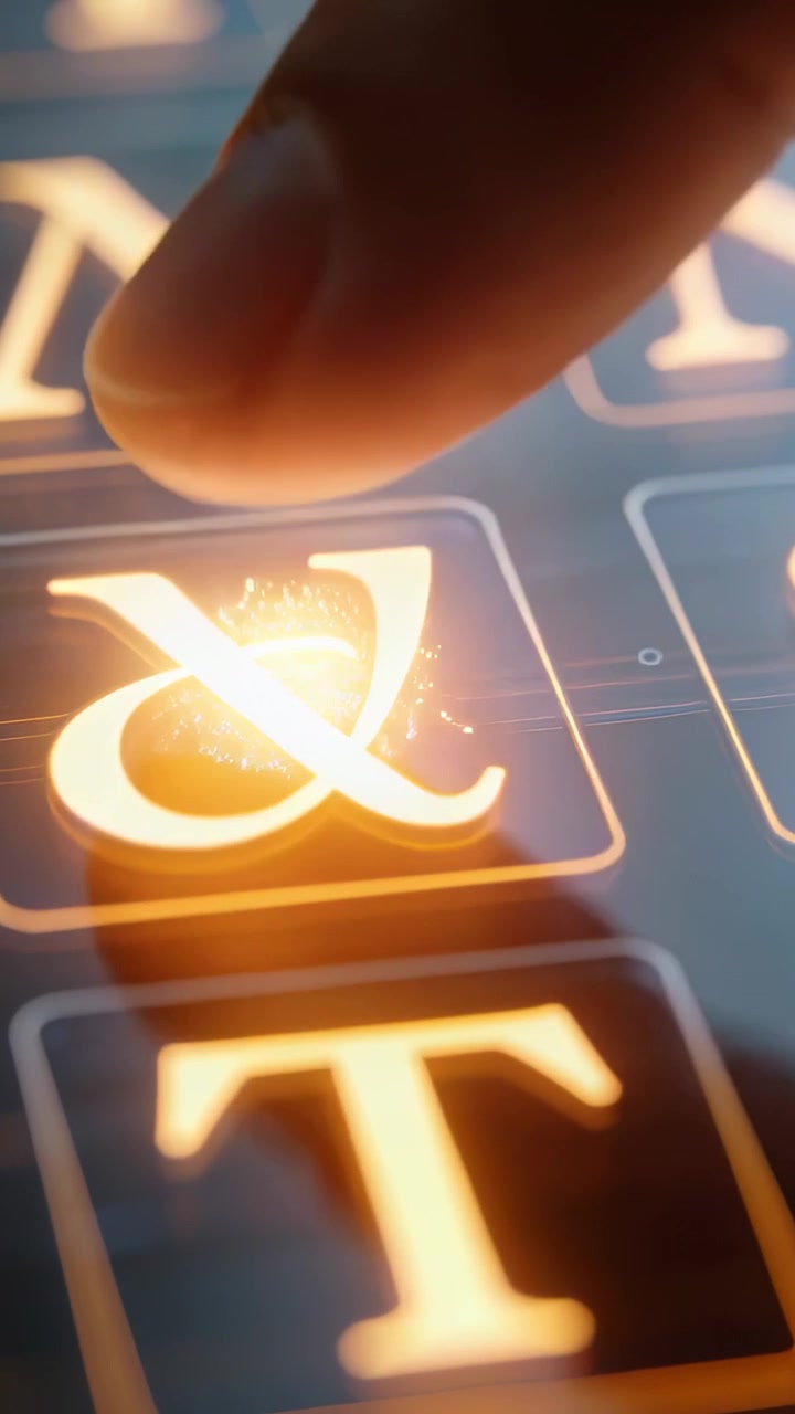Vertical video: Descending fingertip pressing and key on keyboard in dim close-up, creating sparks