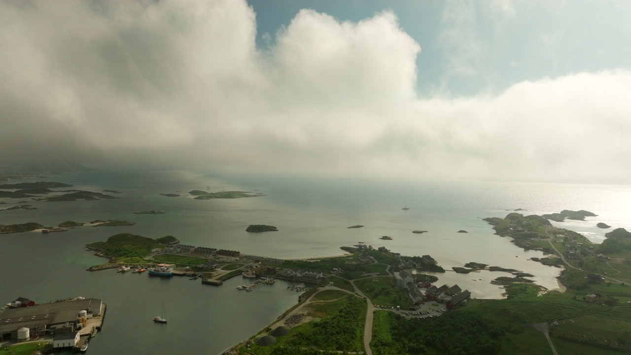 High aerial view of bridge between Sommaroy and Hillesoya, Troms, Norway