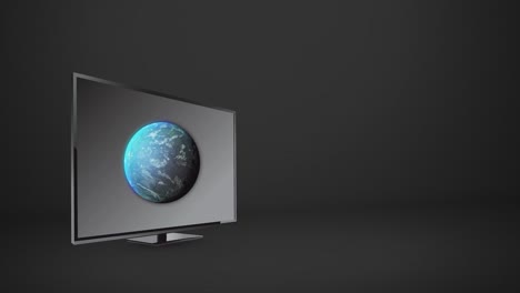 Animation-of-tv-with-globe-on-screen-over-grey-background