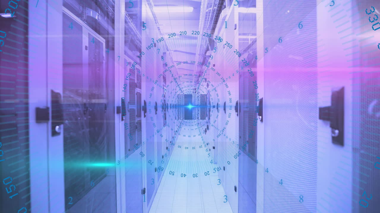 animación del procesamiento de datos en la sala de servidores