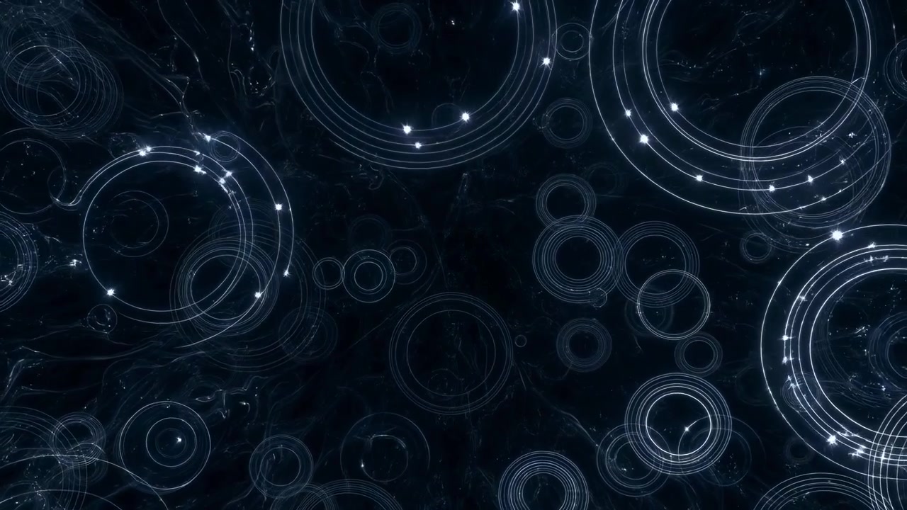 Dark Abstract Glowing Ring Particles In Circling Motion, Subtle Light Bursts And Starlike Glints, Seamless
