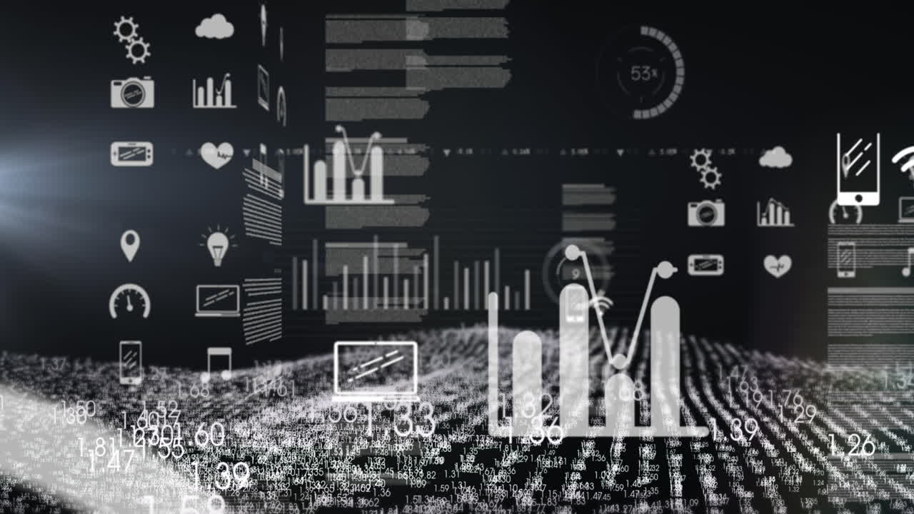 Animation of data processing on black background