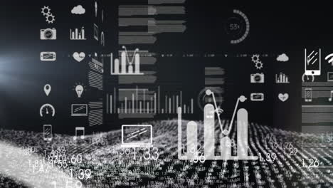 animación del procesamiento de datos sobre un fondo negro