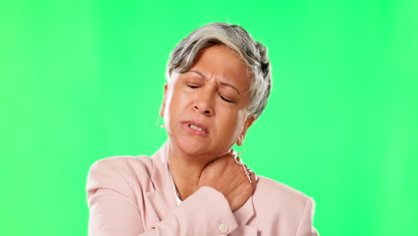 anciana, mujer de negocios y dolor de cuello