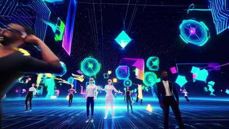 people interacting in a futuristic virtual reality metaverse