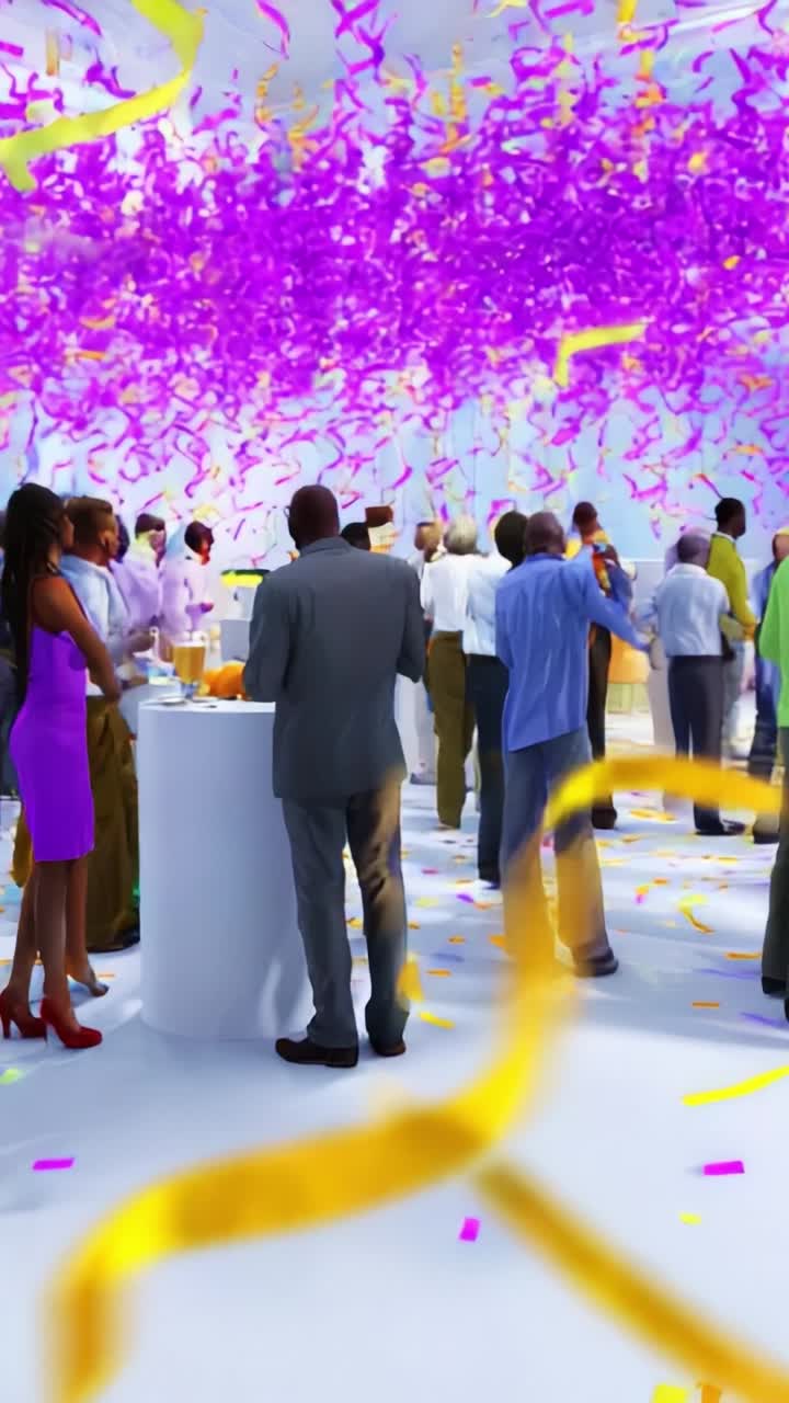 A Vibrant Celebration with Colorful Confetti and Guests Engaging at a Festive Event, Creating a Lively Atmosphere of Joy and Connection Among Attendees