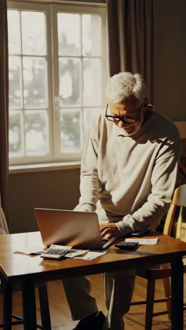 senior man managing finances and bills at home