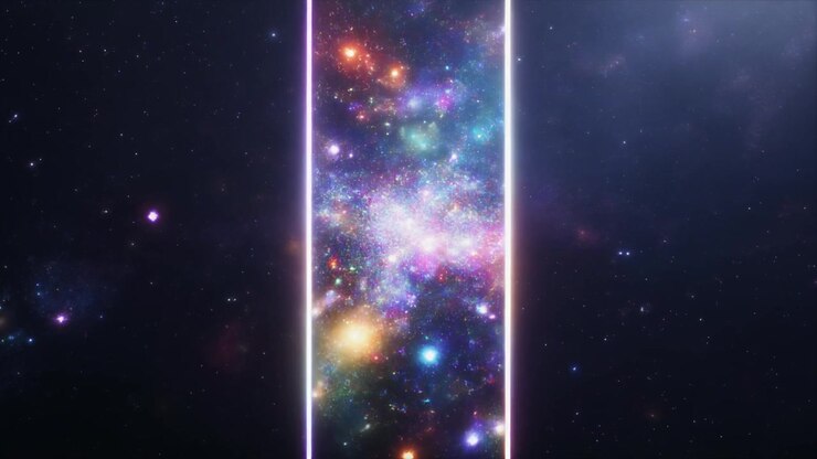 Glowing Neon Frame Expanding Over Vibrant Deep Space Nebula