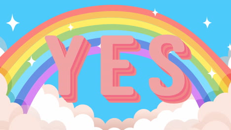 animation of yes text, over rainbow