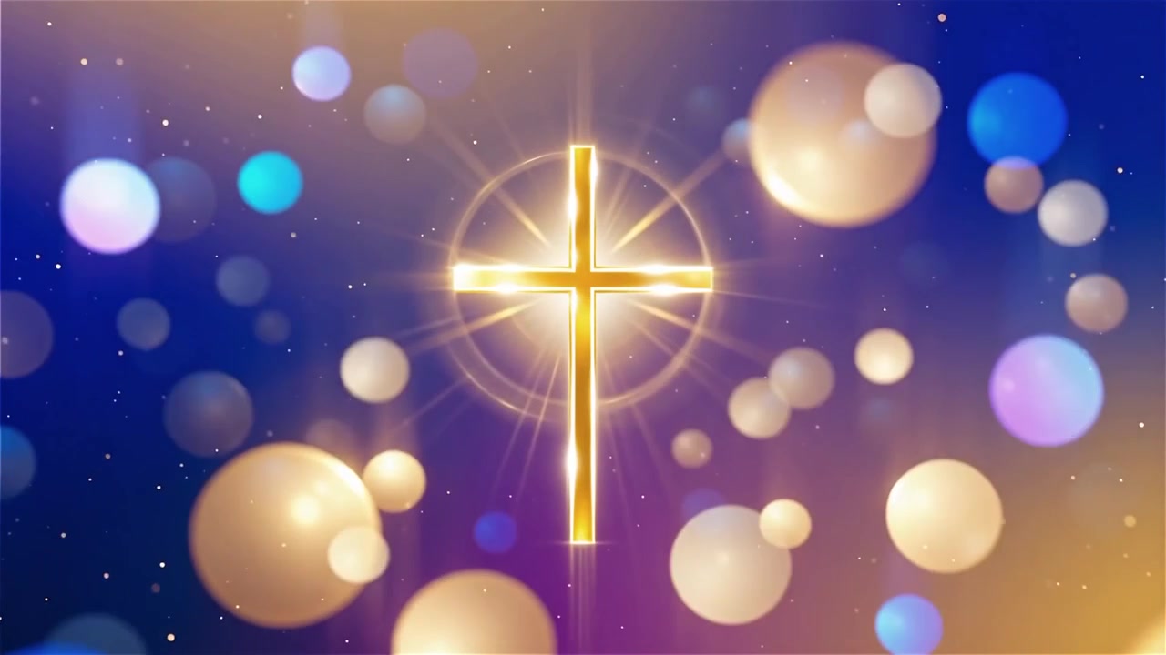 キリスト教の十字架と神聖な光が輝く礼拝用背景。