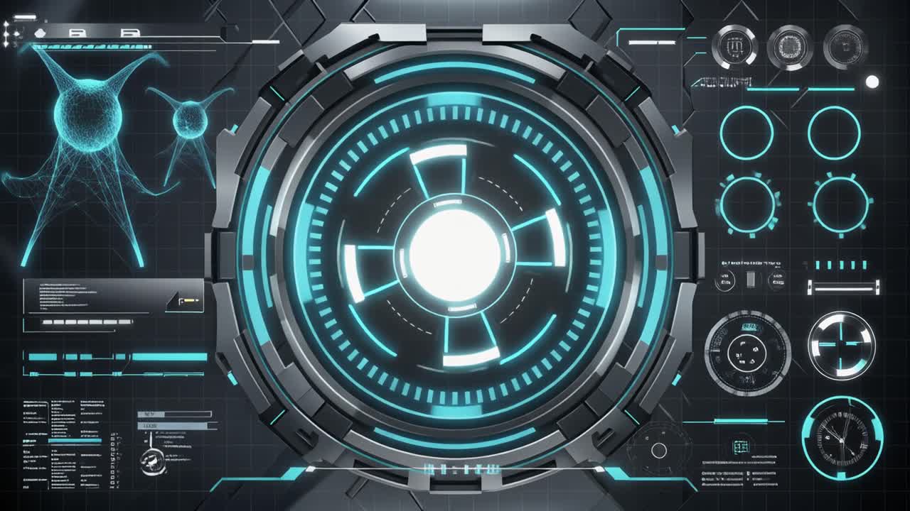 Futuristic Digital HUD Interface with Glowing Blue Elements