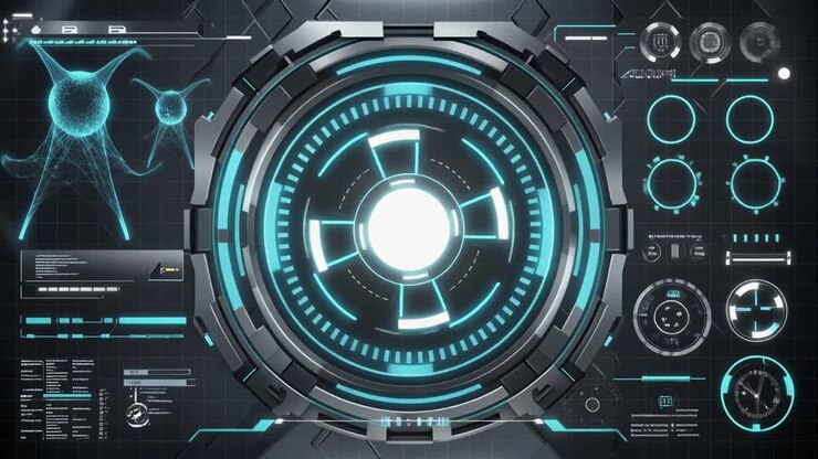 Interfaccia HUD Digitale Futuristica con Elementi Blu Luminosi