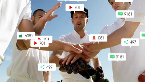 animación del procesamiento de datos digitales sobre diversos jugadores de cricket en el campo