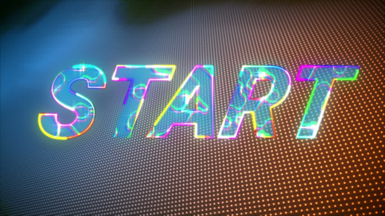 animación del texto de inicio colorido sobre un fondo colorido