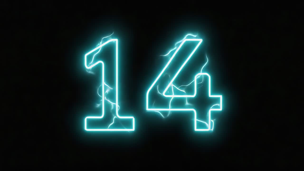 The number 14 with lightning effect