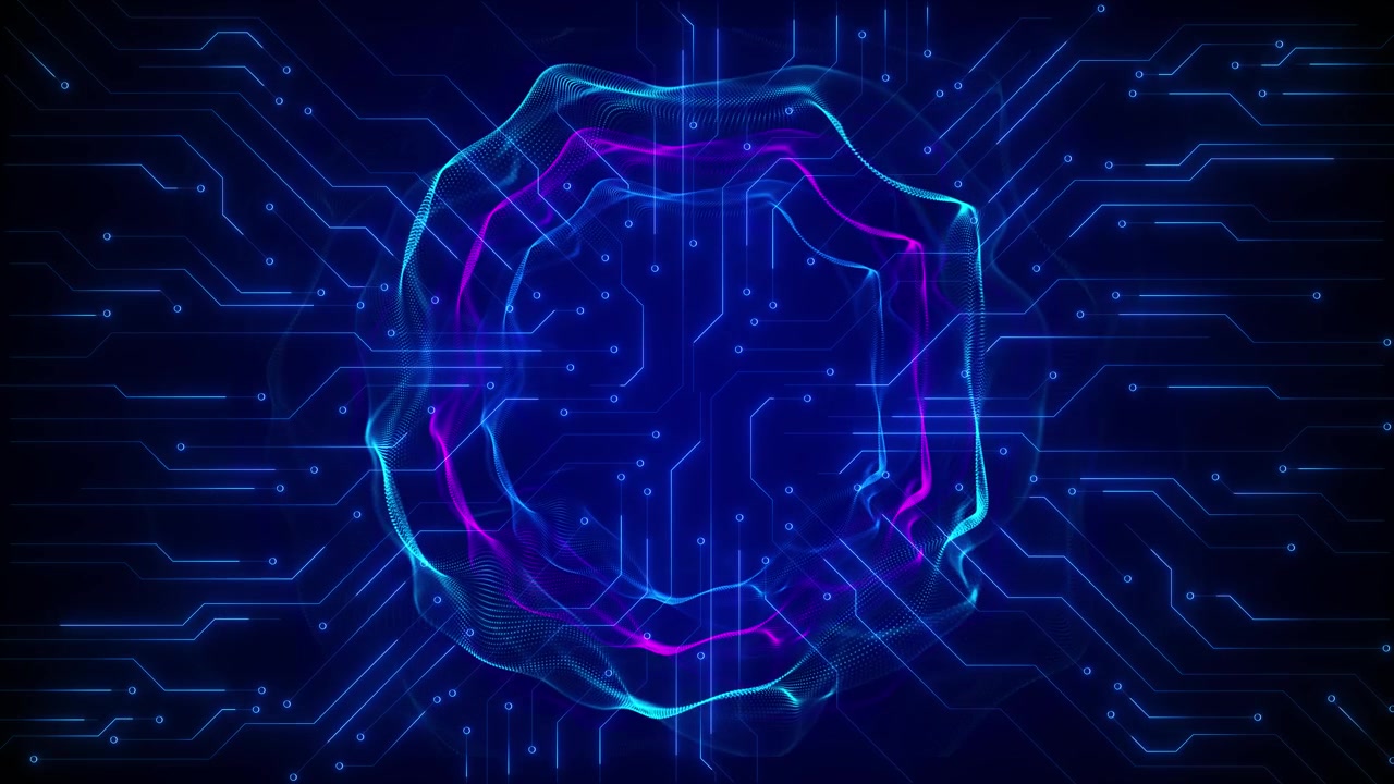 Ai circuit wave network background glowing blue mesh form electronic lines futuristic symmetry space