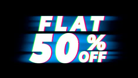 flat 50% percent off text vintage glitch effect promotion.