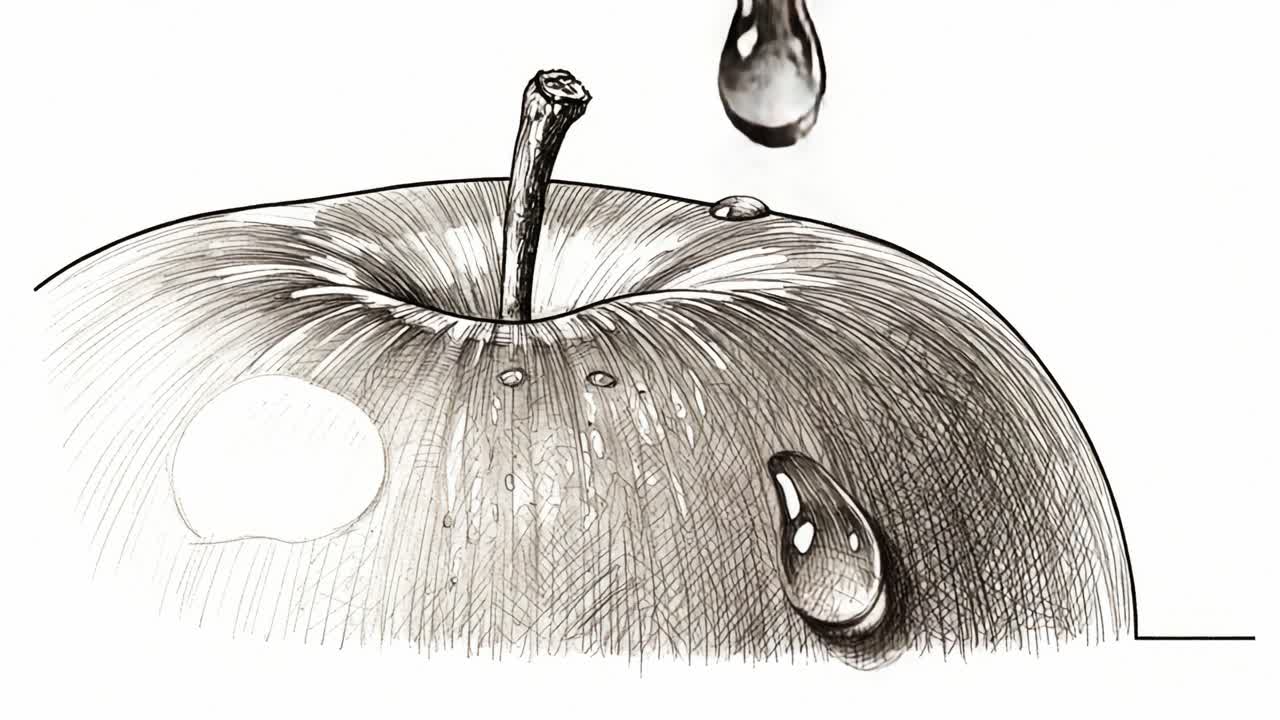 apple,fruit,drawing,art,nature,sketch,realism,water,droplet,texture,juicy,healthy,organic,color,design,stem,detail,shading,illustration,fresh,visual,eco,natural,closeup,round,shapes,green,surface,glistening,looks,light,shine,sweet,wholesome,contrast,composition,stilllife,view,enrichment,beauty