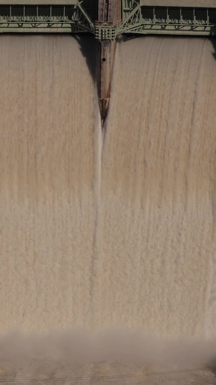 Water release on a big hydroeletric dam in Portugal and Spain in slow motion.