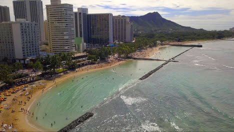 drone footage of waikiki beach and diamond head on the island of oahu, hawaii