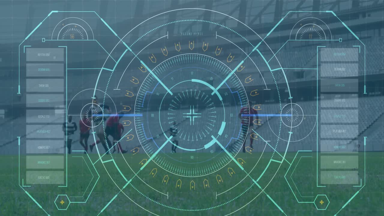 축구 선수들을 스캔하는 스 ⁇ 으로 디지털 인터페이스의 애니메이션