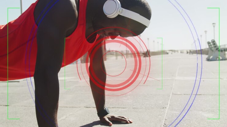 Animation of digital interface over an exercising african american man