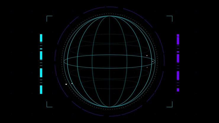 Digital Globe Hologram Interface with Rotating Grid and Data Points