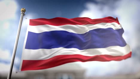 la bandera de tailandia ondeando en cámara lenta 3d con fondo de cielo azul - bucle sin costuras 4k