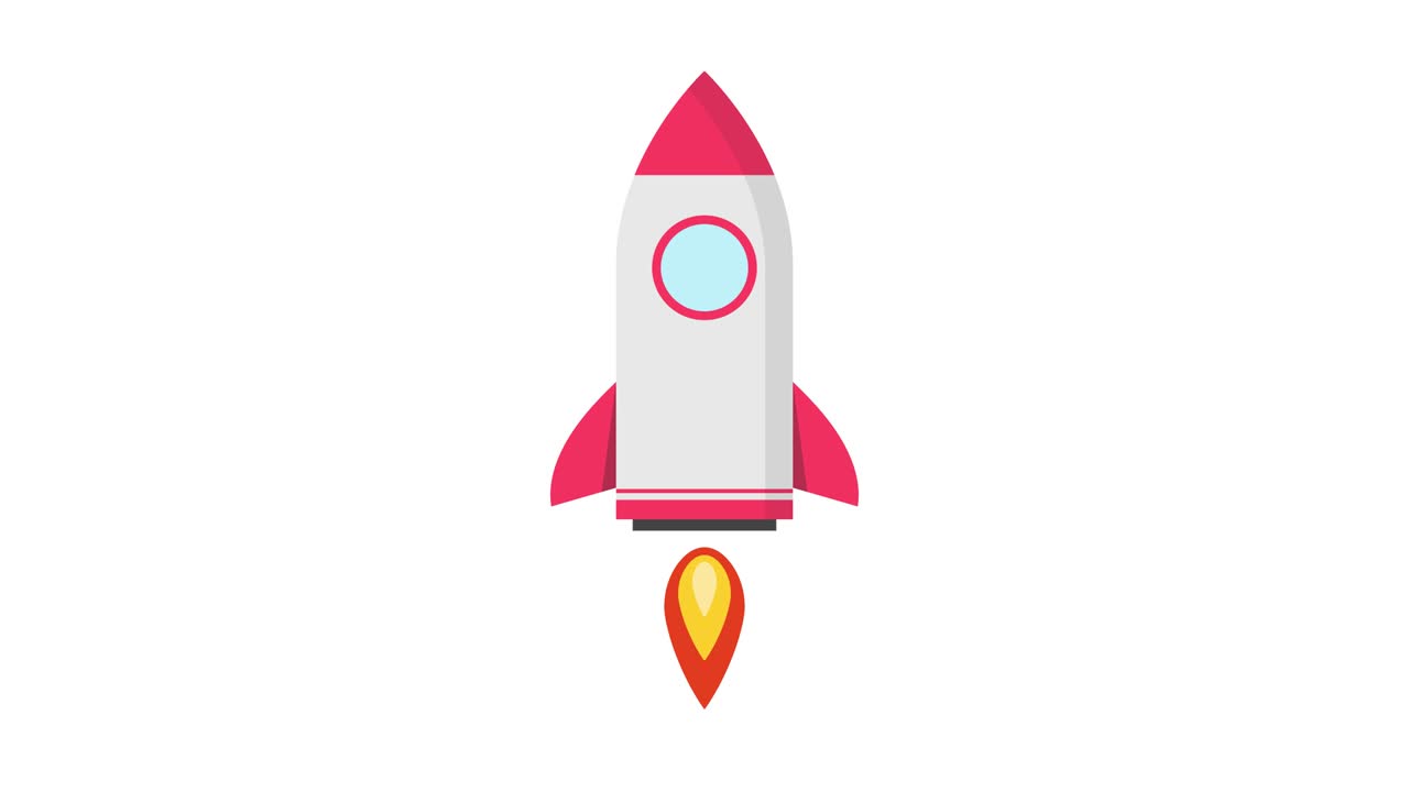 Cartoon rocket ship flying up on white background. Loop animation. 4K resolution.