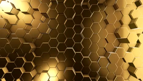 animación dorada en 3d de un bucle sin costuras de una colmena hexagonal.
