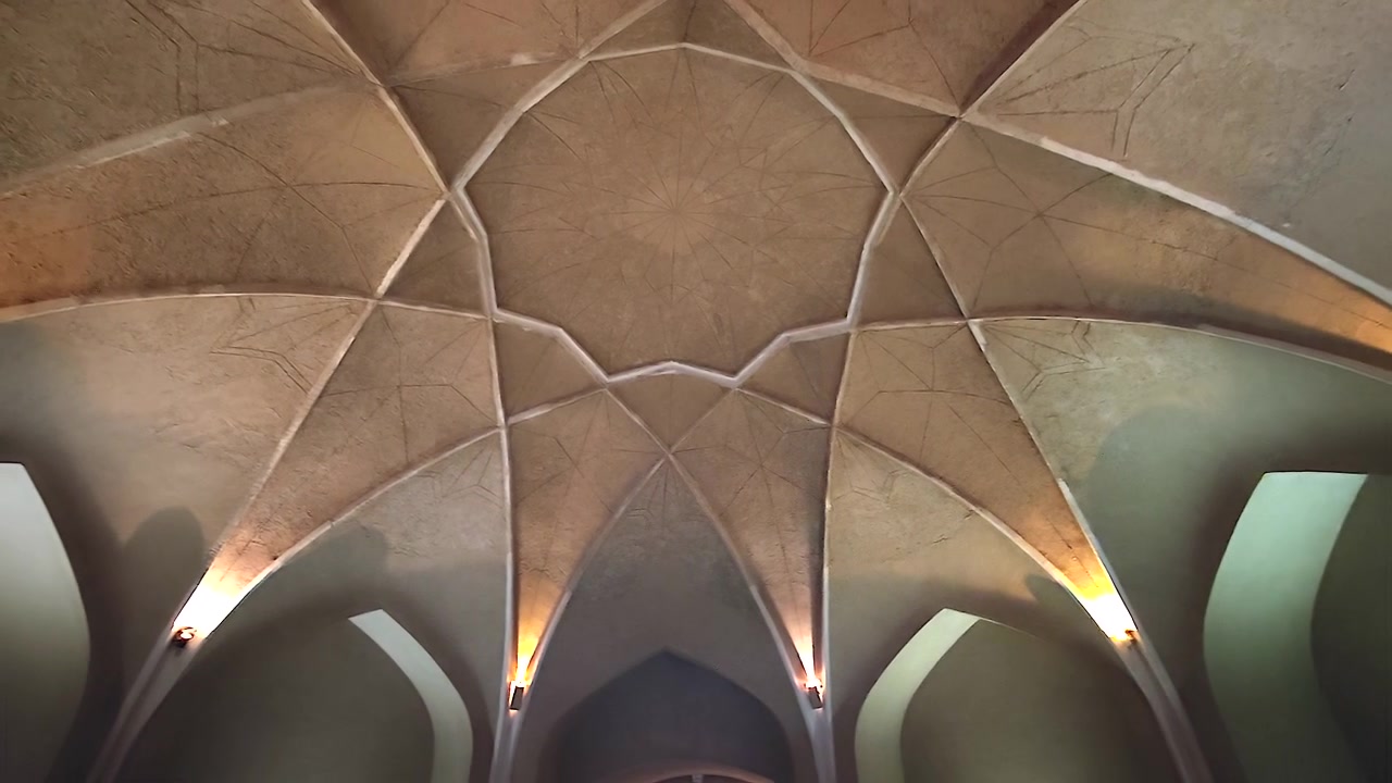 Intricate Geometric Vaulted Ceiling in Traditional Persian Architecture