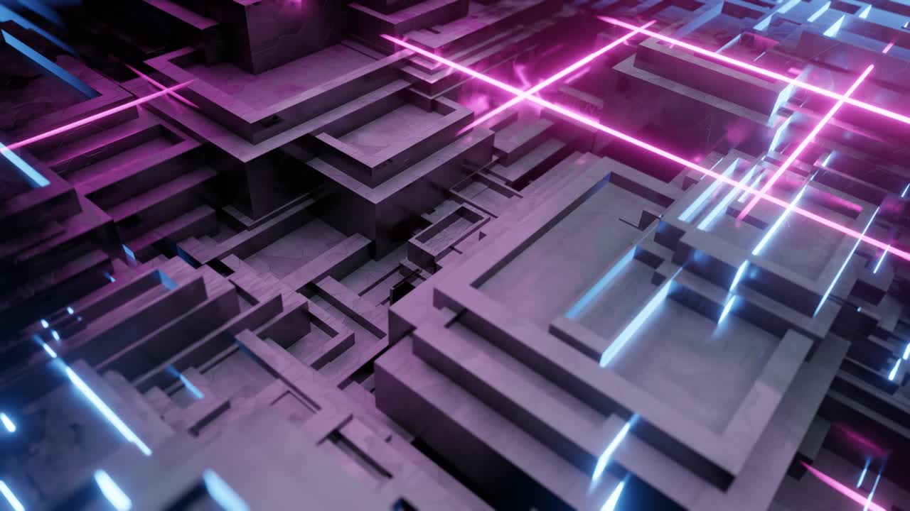 Sci-fi neon geometric cubic shapes, Illustration Abstract 3d Render