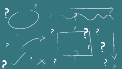 Animation-of-question-marks-over-shapes-and-arrows-on-green-background