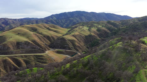 slow flyover the lush green hills in tehachapi california