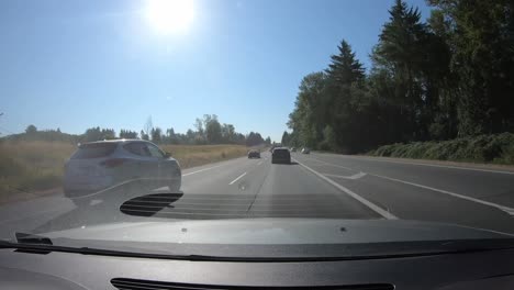 car driver's point of view driving on busy highway dash cam time lapse