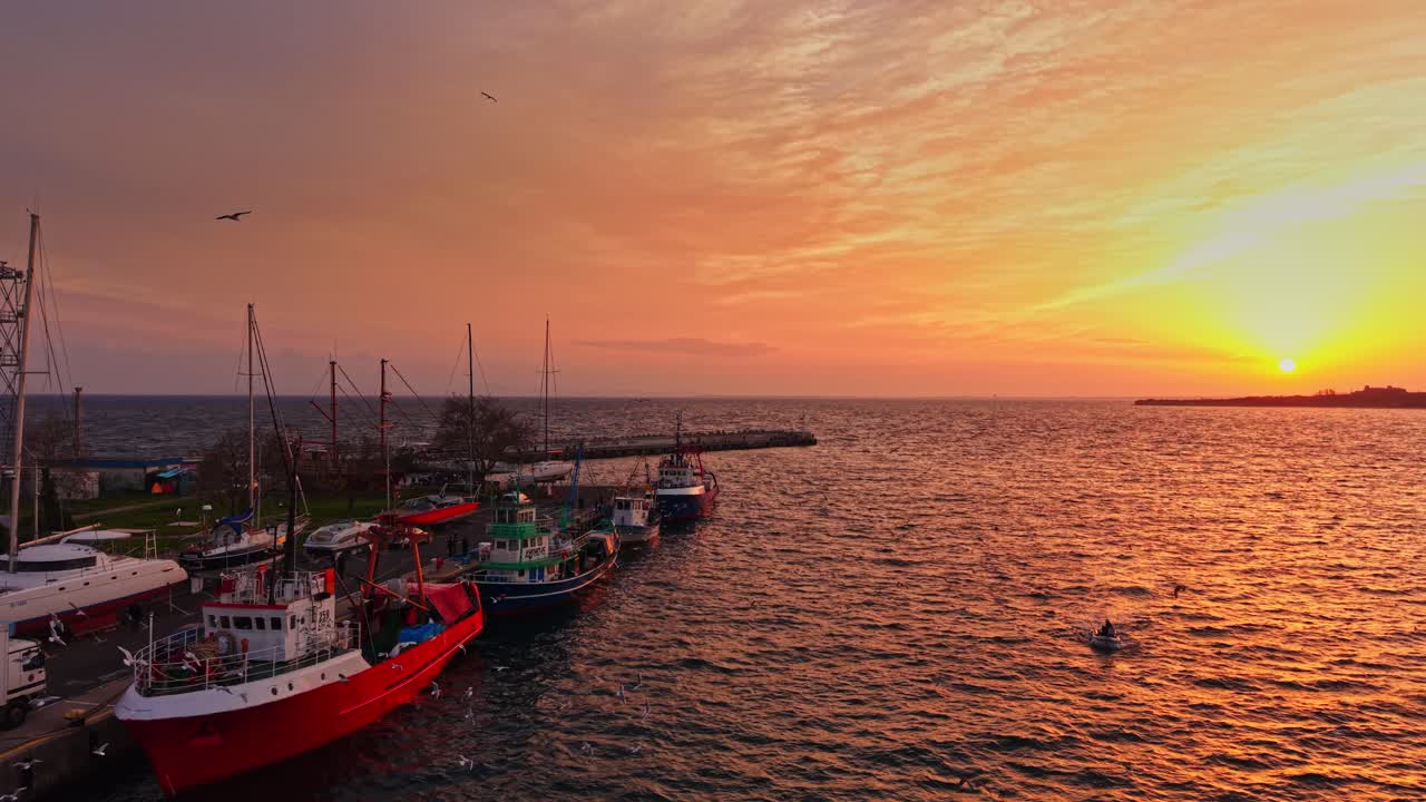 Colorful sunset over the harbor in Nesebar, Bulgaria
