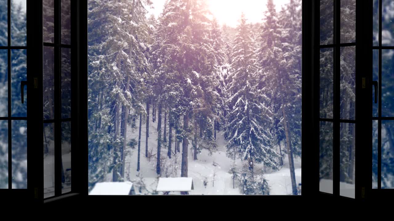 크리스마스 축하하고 새해 축하해, 창문에서 볼 수 있는 풍경